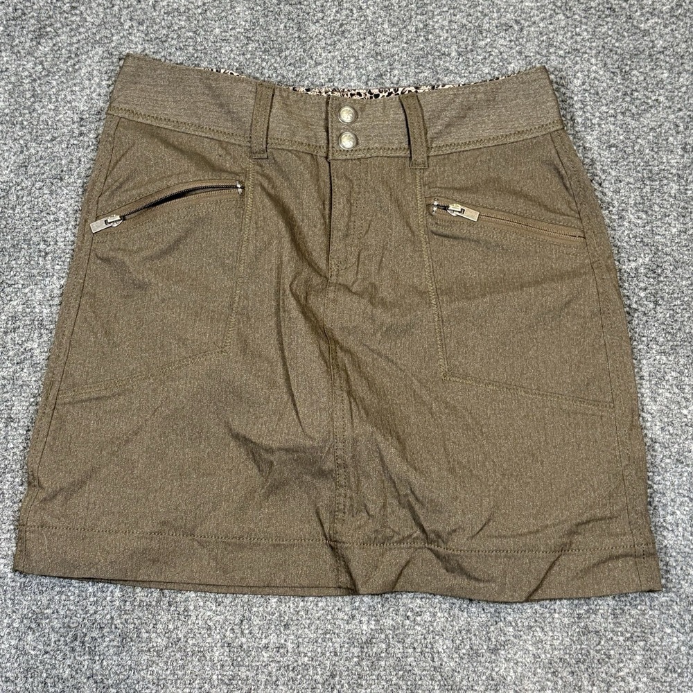 Athleta Skirt Womens 4 Brown Snap Button Skort Built In Shorts Zipper Pocket